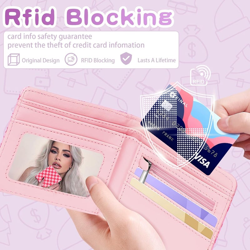 Funermei Cute Wallet for Women Girls Plaid Bifold Wallet Aesthetic Girly Design Credit Card Holder RFID Blocking Id Cash Pretty Slim Small Bi-fold Wallets with Coin Pocket for Teen Little Girl - Image 3